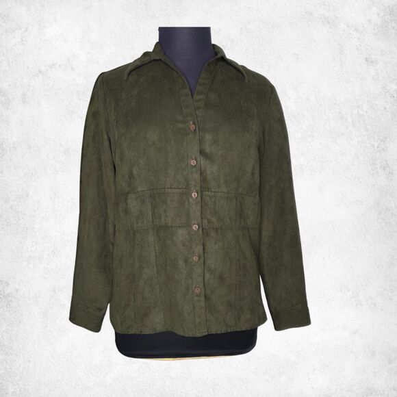Cato Olive Green Faux Suede Button Front Shirt Jacket Women’s XL - Picture 1 of 6